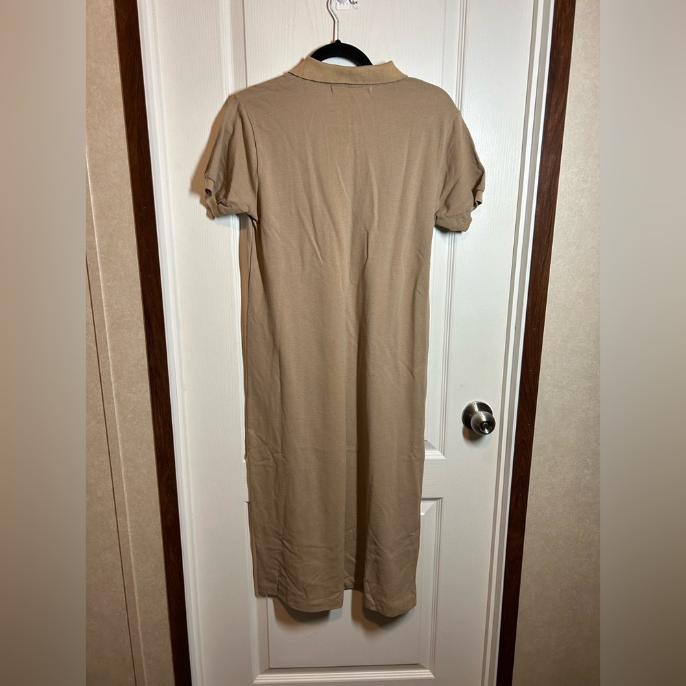 Vintage Jeanne Pierre Classic Tan Polo Dress - Size Large NOS NWT 100% Cotton - Picture 3 of 6